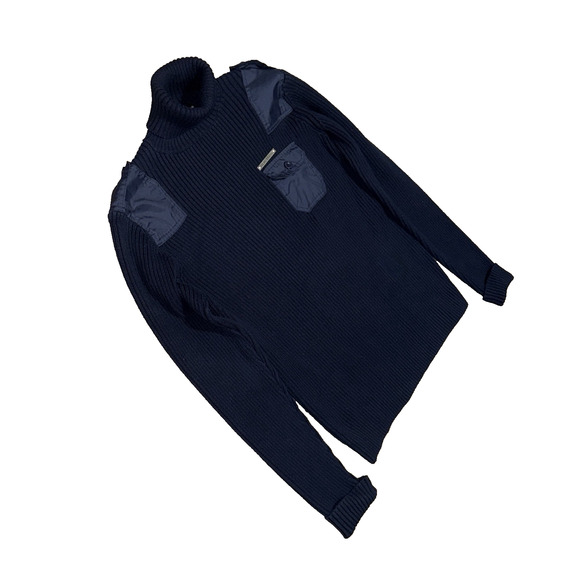Vintage Y2K Polo Ralph Lauren Turtleneck Sweater Womens Large Navy Blue Ribbed - Picture 1 of 6